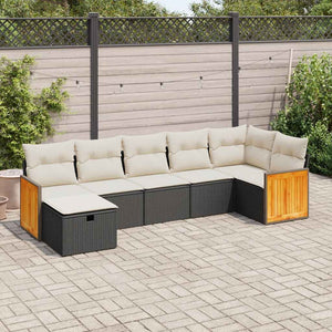 vidaXL Set Divani da Giardino con Cuscini 7pz Nero Polyrattan