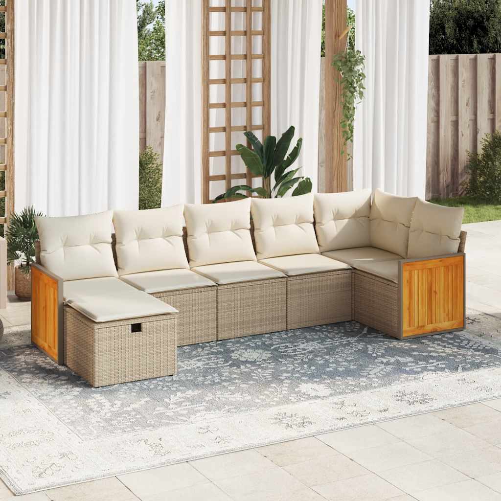 Set Divani da Giardino 7 pz con Cuscini Beige in Polyrattan 3326041