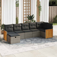 Set Divani da Giardino 7 pz con Cuscini Grigio in Polyrattan