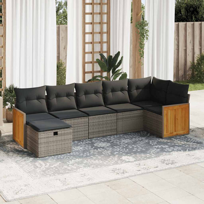 Set Divani da Giardino 7 pz con Cuscini Grigio in Polyrattan