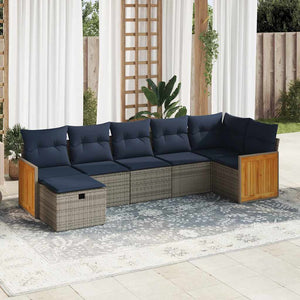 vidaXL Set Divani da Giardino 7 pz con Cuscini Grigio in Polyrattan