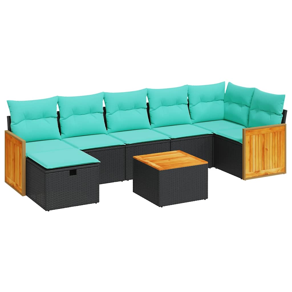 Set Divani da Giardino con Cuscini 8 pz Nero in Polyrattan 3326047