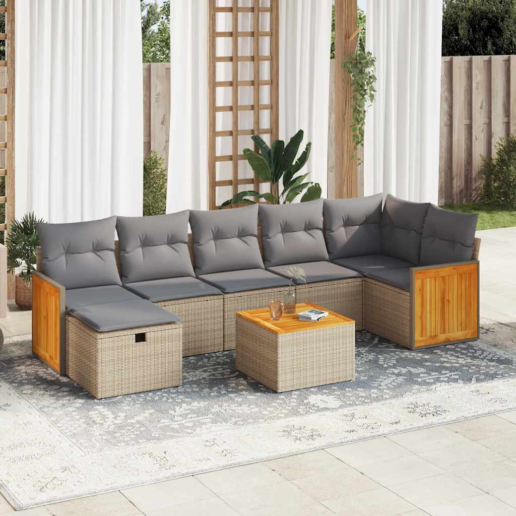 Set Divano da Giardino 8 pz con Cuscini Beige in Polyrattan
