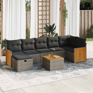 vidaXL Set Divano da Giardino 8 pz con Cuscini Grigio in Polyrattan