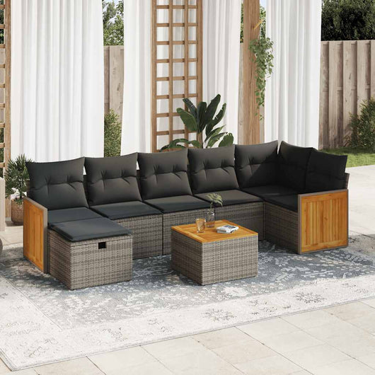 vidaXL Set Divano da Giardino 8 pz con Cuscini Grigio in Polyrattan