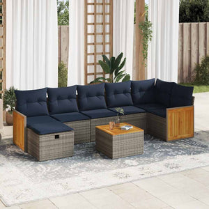 vidaXL Set Divano da Giardino 8 pz con Cuscini Grigio in Polyrattan