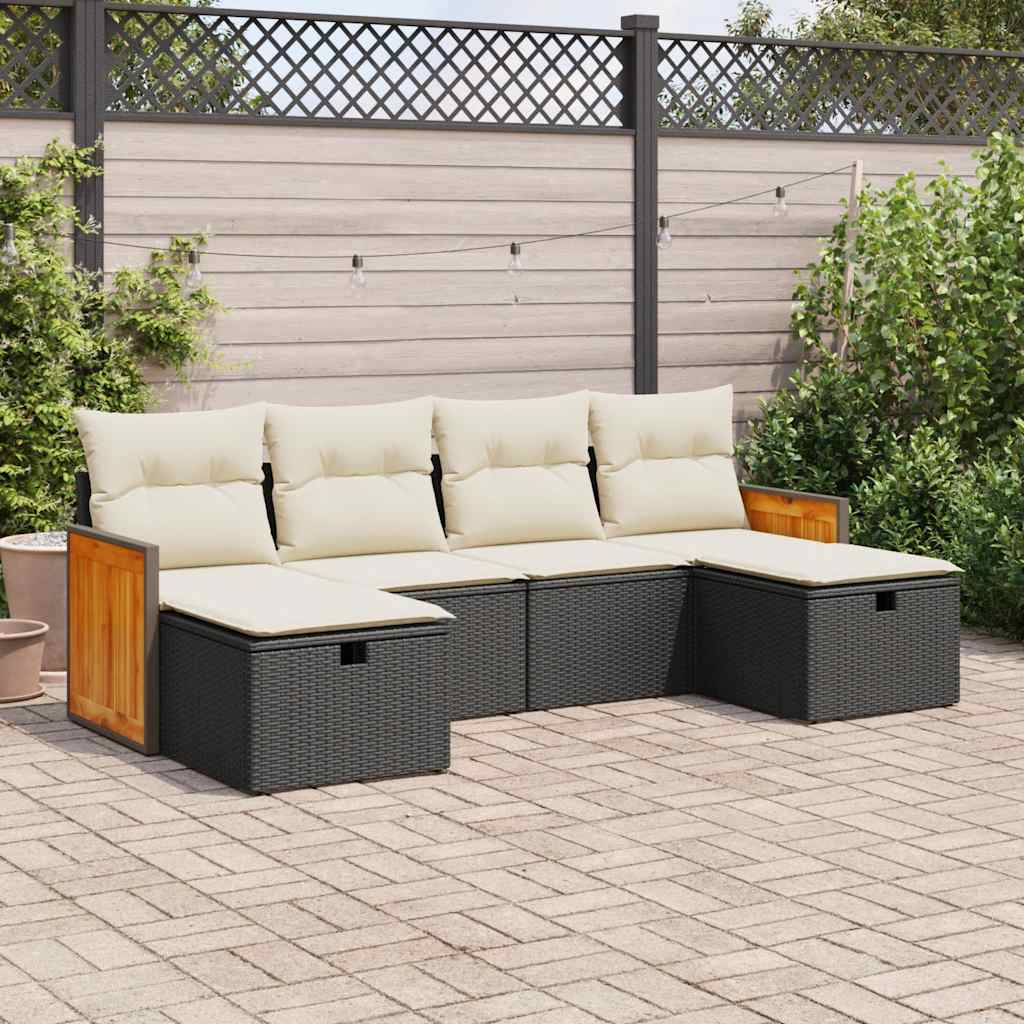 vidaXL Set Divano da Giardino 6 pz con Cuscini Nero in Polyrattan