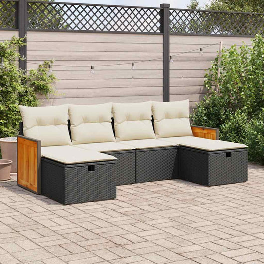 vidaXL Set Divano da Giardino 6 pz con Cuscini Nero in Polyrattan