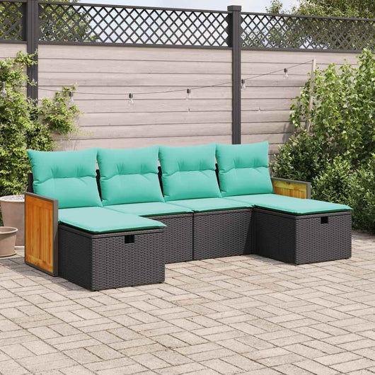 Set Divano da Giardino 6 pz con Cuscini Nero in Polyrattan 3326054