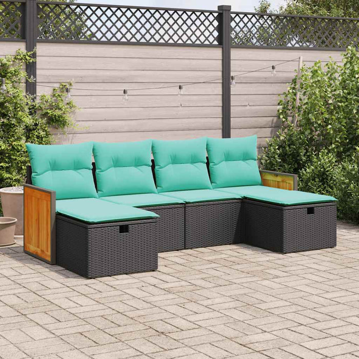 Set Divano da Giardino 6 pz con Cuscini Nero in Polyrattan 3326054