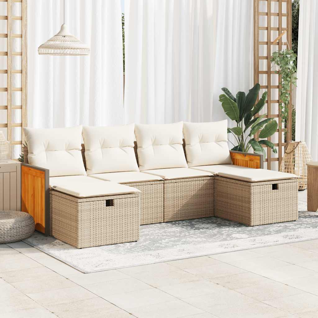 Set Divano da Giardino 6 pz con Cuscini Beige in Polyrattan 3326055