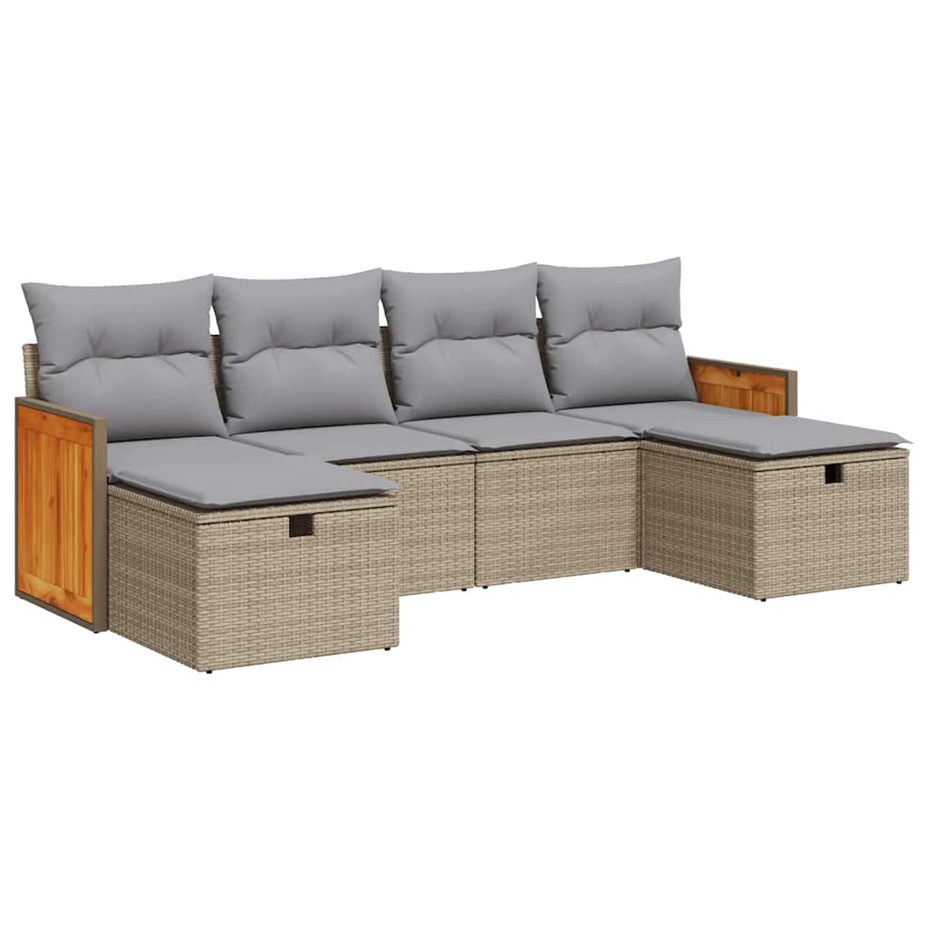 Set Divano da Giardino 6 pz con Cuscini Beige in Polyrattan