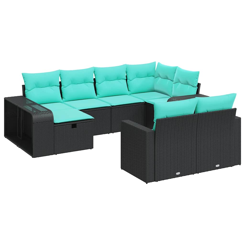 Set Divani da Giardino 10pz con Cuscini in Polyrattan Nero 3326061