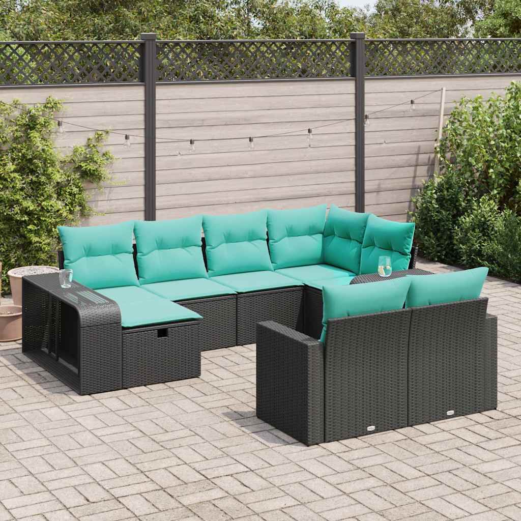 Set Divani da Giardino 10pz con Cuscini in Polyrattan Nero 3326061