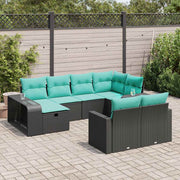 Set Divani da Giardino 10pz con Cuscini in Polyrattan Nero 3326061