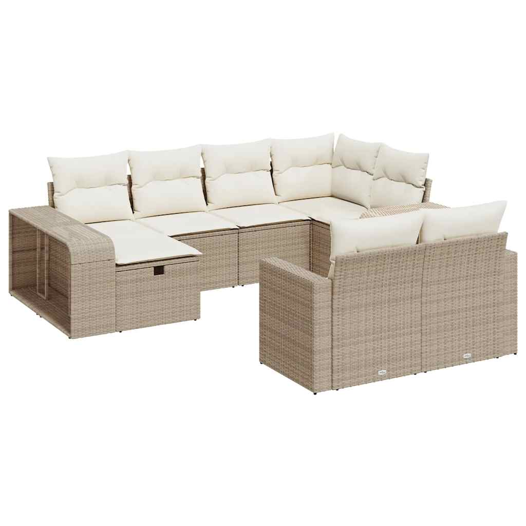 Set Divano da Giardino 10 pz con Cuscini Beige in Polyrattan