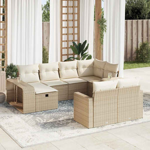 Set Divano da Giardino 10 pz con Cuscini Beige in Polyrattan 3326062