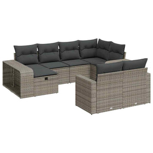 vidaXL Set Divano da Giardino 10 pz con Cuscini Grigio in Polyrattan