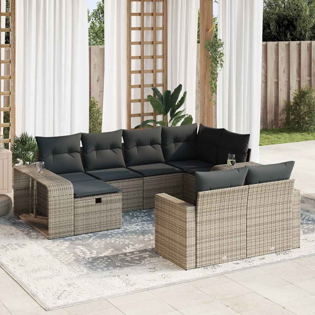 vidaXL Set Divano da Giardino 10 pz con Cuscini Grigio in Polyrattan