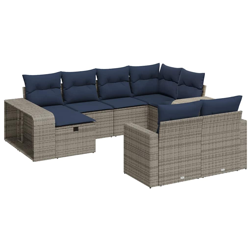 vidaXL Set Divano da Giardino 10 pz con Cuscini Grigio in Polyrattan