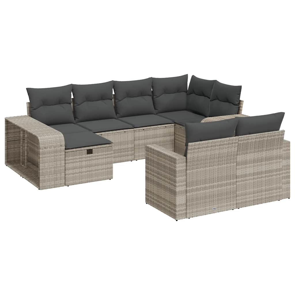 vidaXL Set Divano Giardino 10 pz con Cuscini Grigio Chiaro Polyrattan