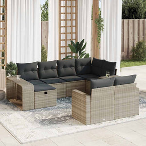 vidaXL Set Divano Giardino 10 pz con Cuscini Grigio Chiaro Polyrattan