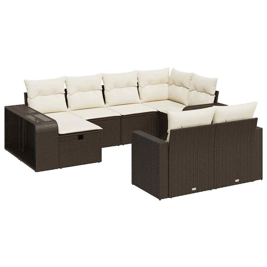 vidaXL Set Divani da Giardino 10pz con Cuscini in Polyrattan Marrone