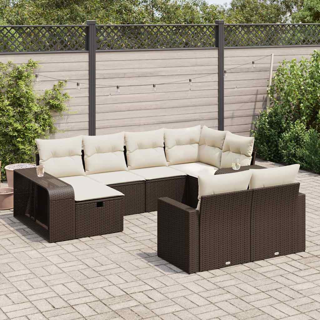 vidaXL Set Divani da Giardino 10pz con Cuscini in Polyrattan Marrone