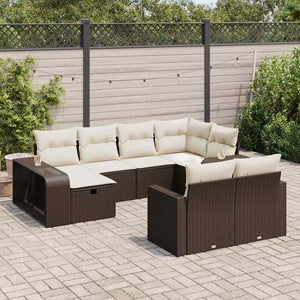 vidaXL Set Divani da Giardino 10pz con Cuscini in Polyrattan Marrone