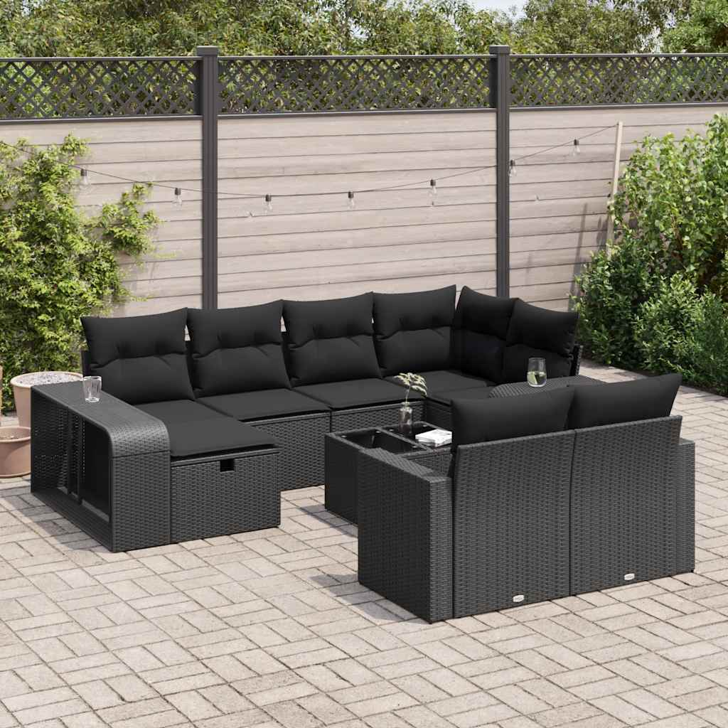 Set Divani da Giardino 11 pz con Cuscini in Polyrattan Nero 3326069