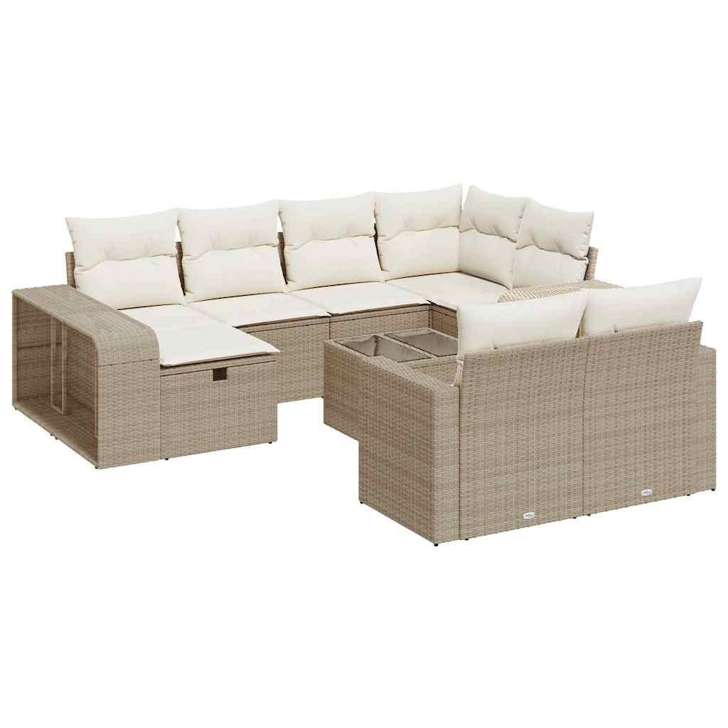 Set Divani da Giardino 11 pz con Cuscini Beige in Polyrattan 3326072