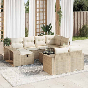 vidaXL Set Divani da Giardino 11 pz con Cuscini Beige in Polyrattan