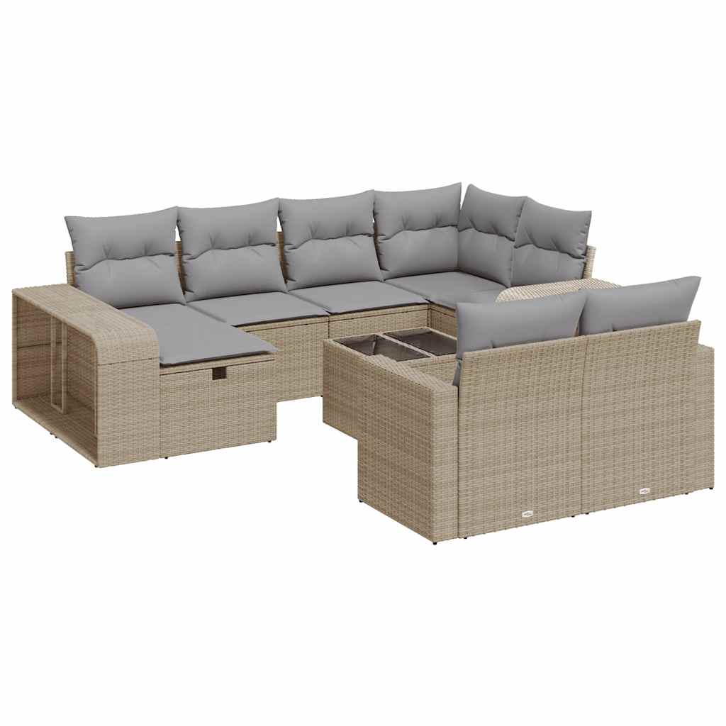 Set Divani da Giardino 11 pz con Cuscini Beige in Polyrattan 3326073