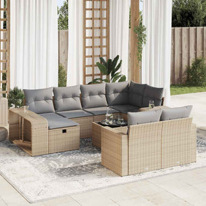 vidaXL Set Divani da Giardino 11 pz con Cuscini Beige in Polyrattan
