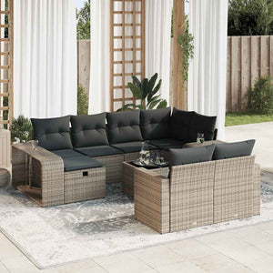 Set Divani da Giardino 11 pz con Cuscini in Polyrattan Grigio
