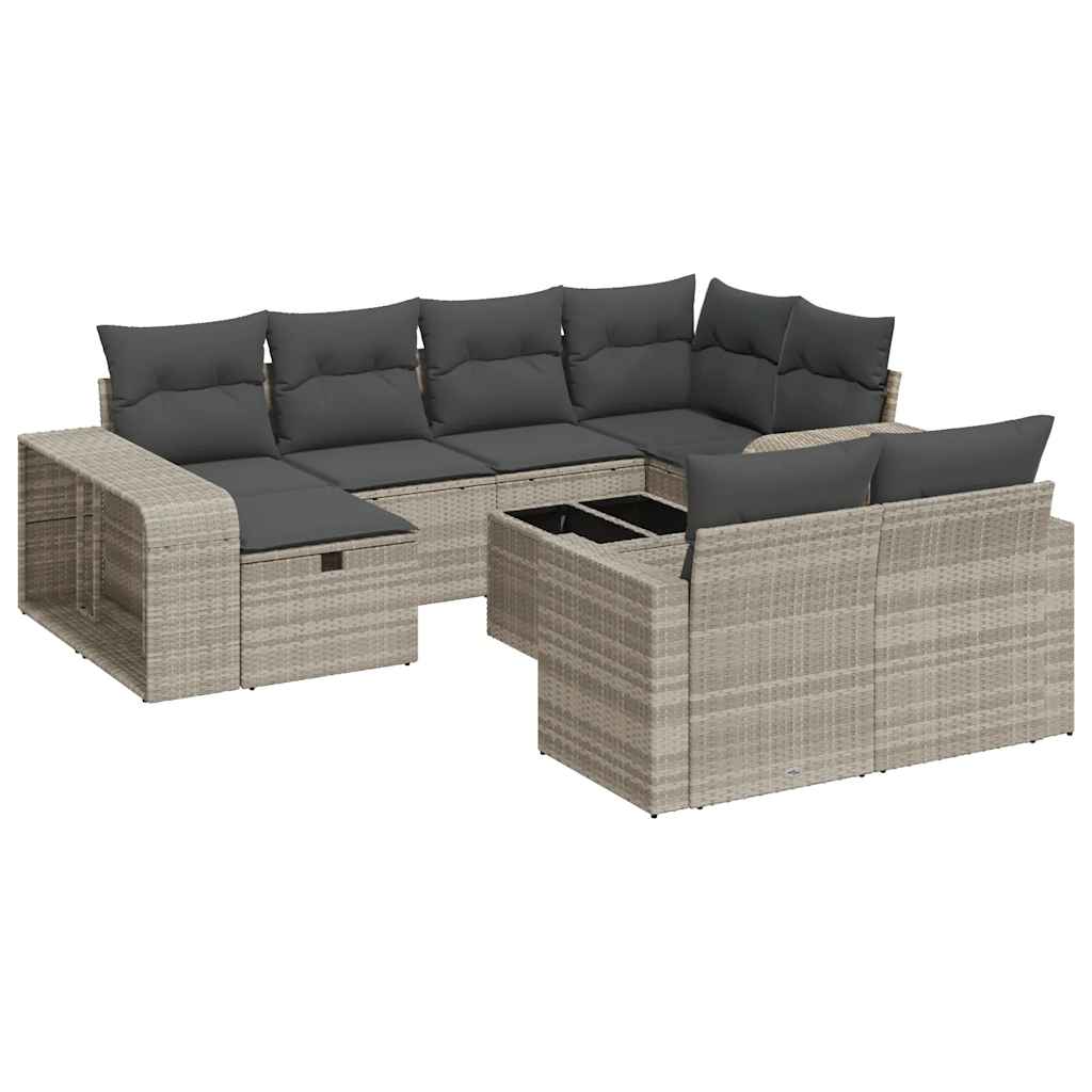 Set Divani da Giardino 11 pz con Cuscini in Polyrattan Grigio