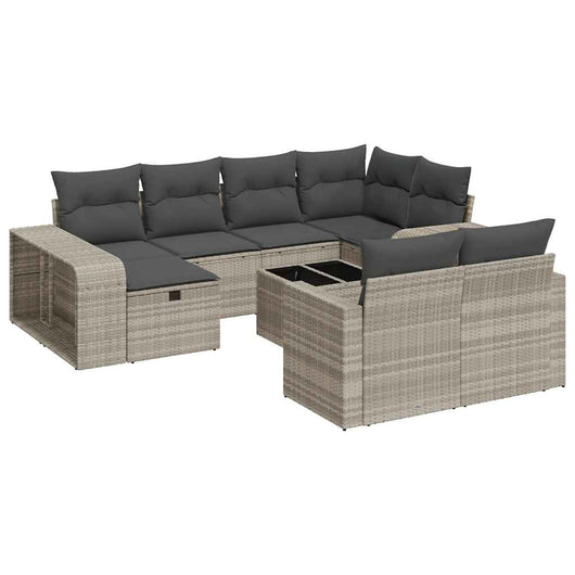 Set Divani da Giardino 11 pz con Cuscini in Polyrattan Grigio