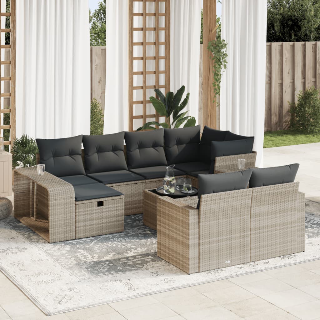 Set Divani da Giardino 11 pz con Cuscini in Polyrattan Grigio 3326076