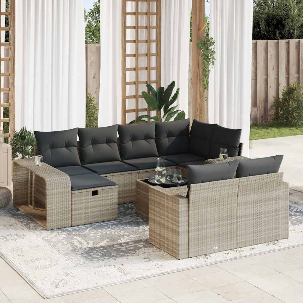 Set Divani da Giardino 11 pz con Cuscini in Polyrattan Grigio