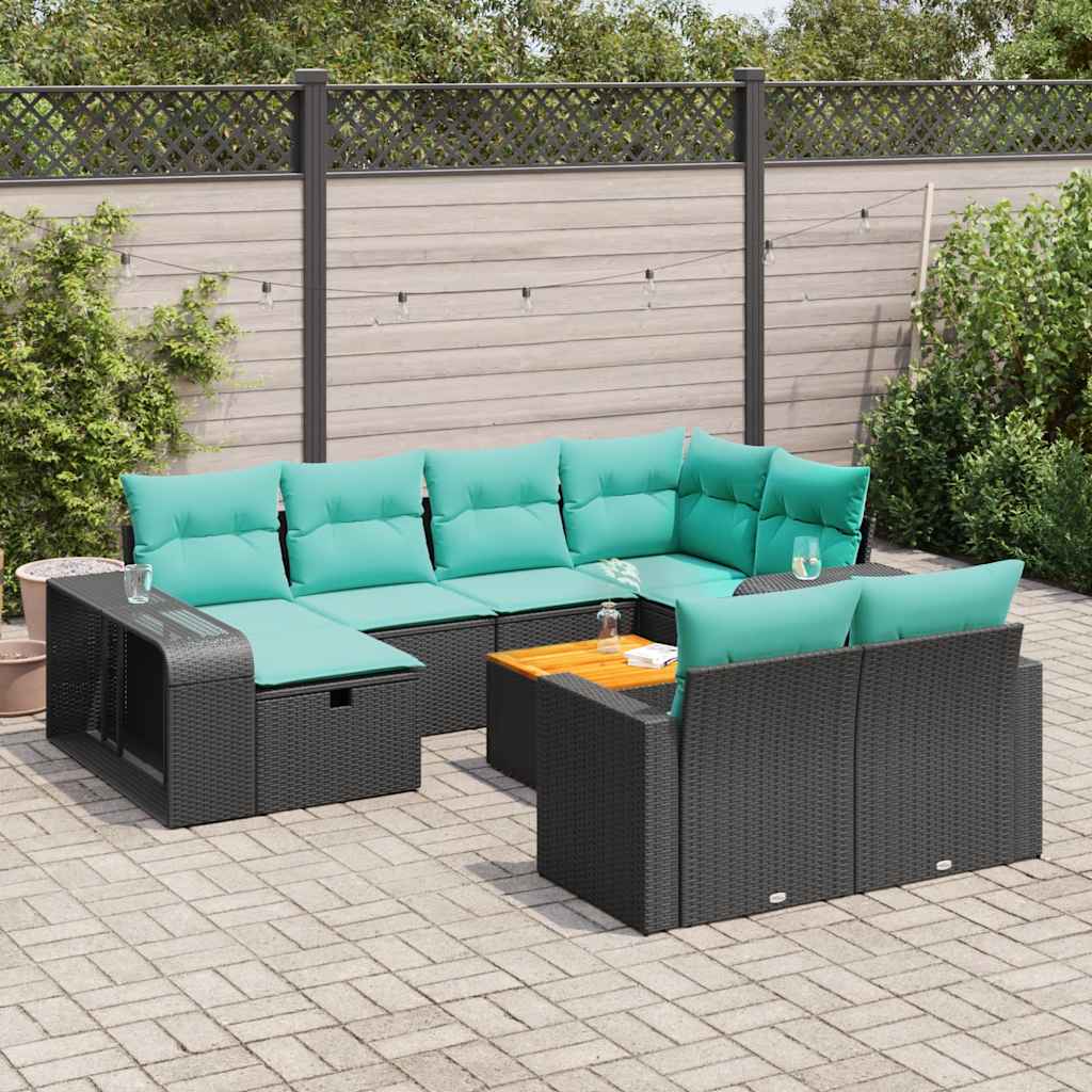 Set Divani da Giardino 11 pz con Cuscini in Polyrattan Nero 3326081
