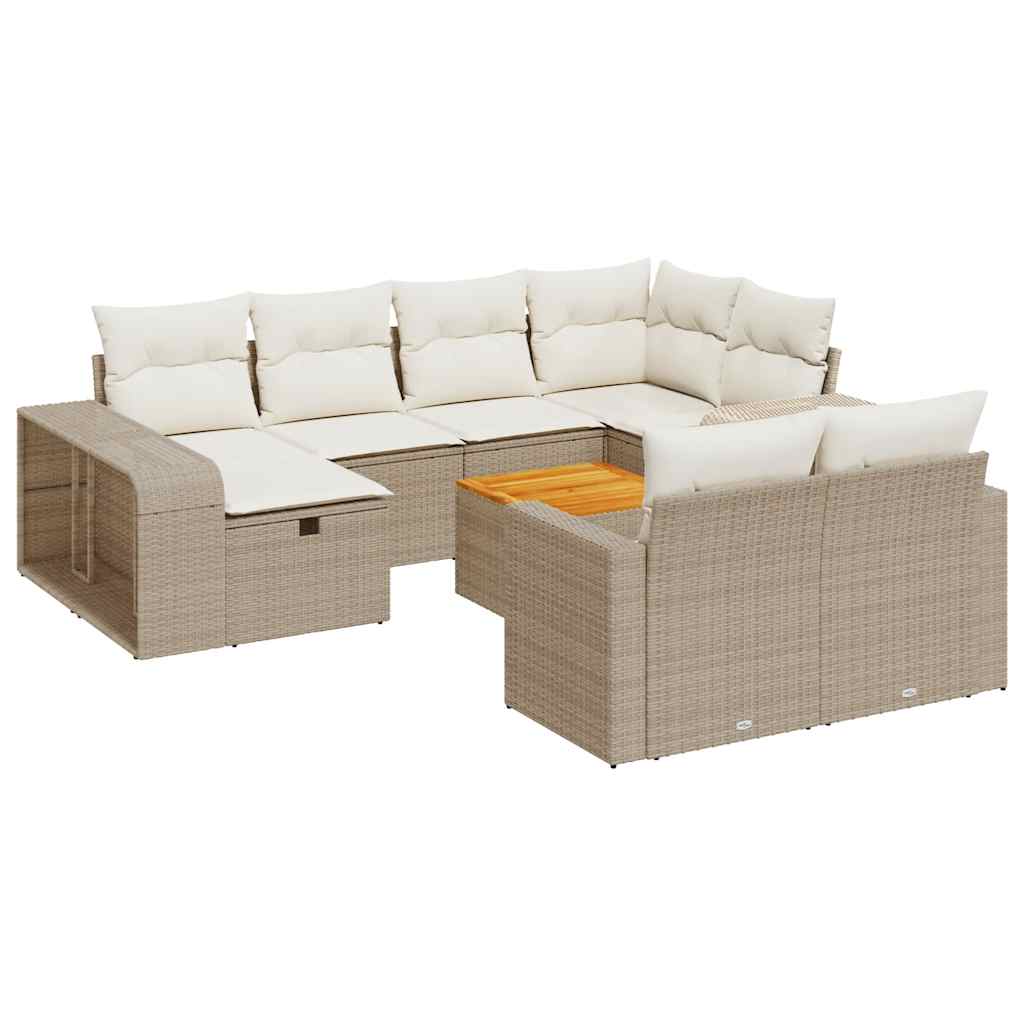 Set Divani da Giardino 11 pz con Cuscini Beige in Polyrattan