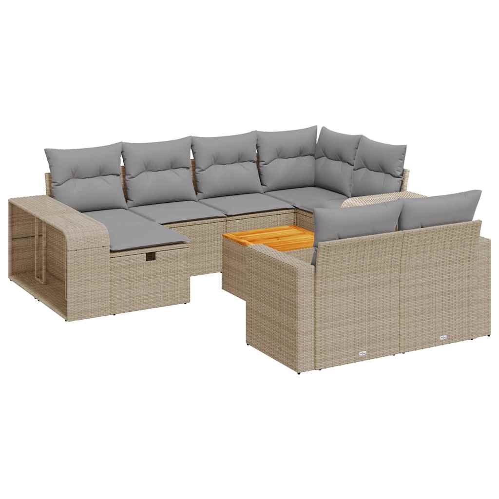 Set Divani da Giardino 11 pz con Cuscini Beige in Polyrattan