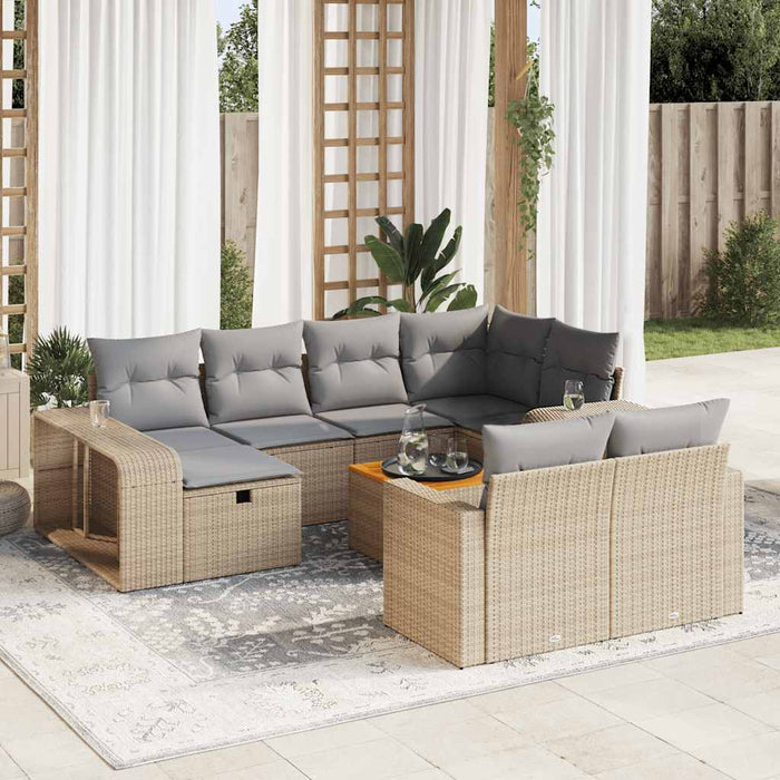 Set Divani da Giardino 11 pz con Cuscini Beige in Polyrattan