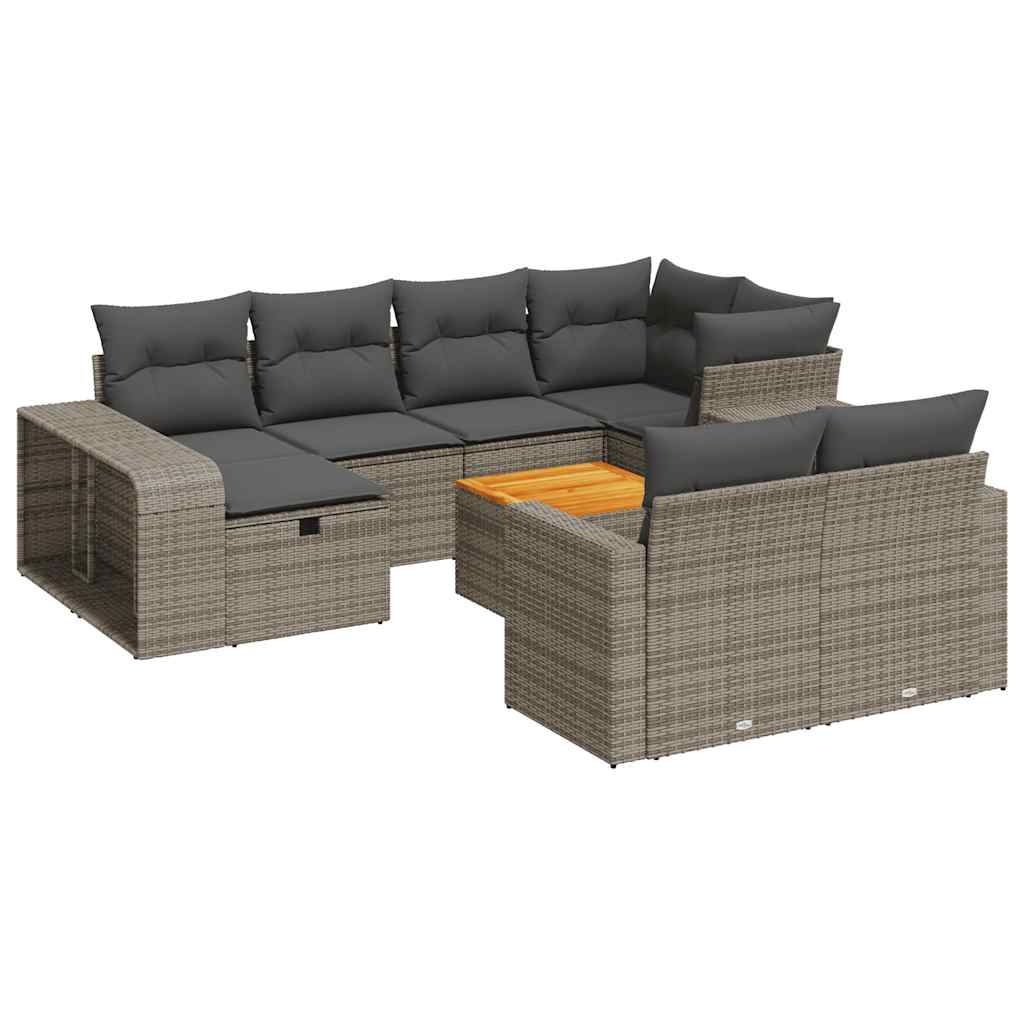 vidaXL Set Divani da Giardino 11 pz con Cuscini in Polyrattan Grigio