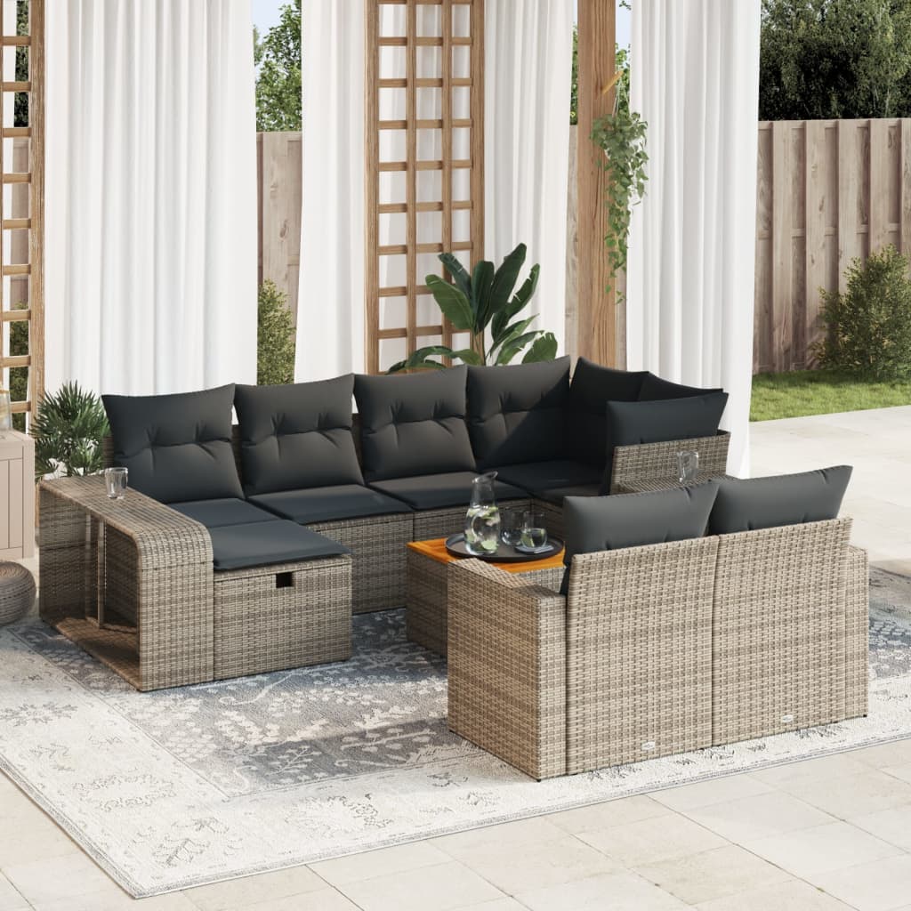 Set Divani da Giardino 11 pz con Cuscini in Polyrattan Grigio 3326084