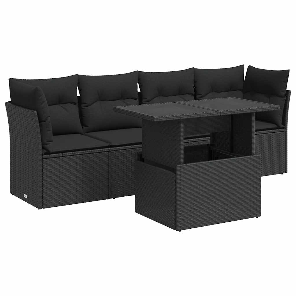 vidaXL Set Divani da Giardino 5 pz con Cuscini in Polyrattan Nero