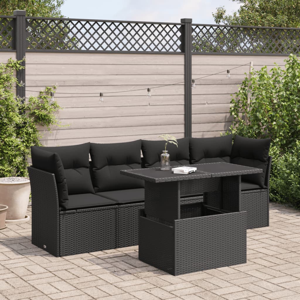 vidaXL Set Divani da Giardino 5 pz con Cuscini in Polyrattan Nero