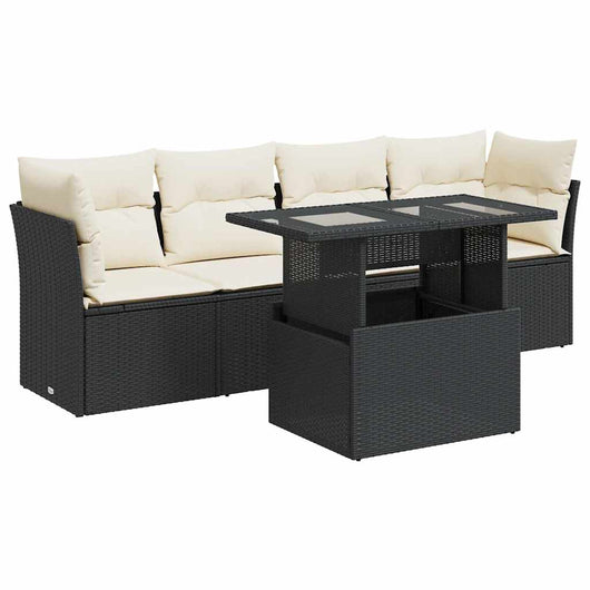 vidaXL Set Divani da Giardino 5 pz con Cuscini in Polyrattan Nero