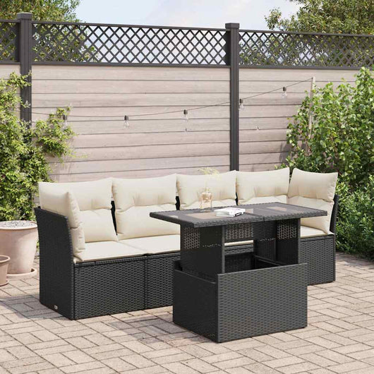 vidaXL Set Divani da Giardino 5 pz con Cuscini in Polyrattan Nero