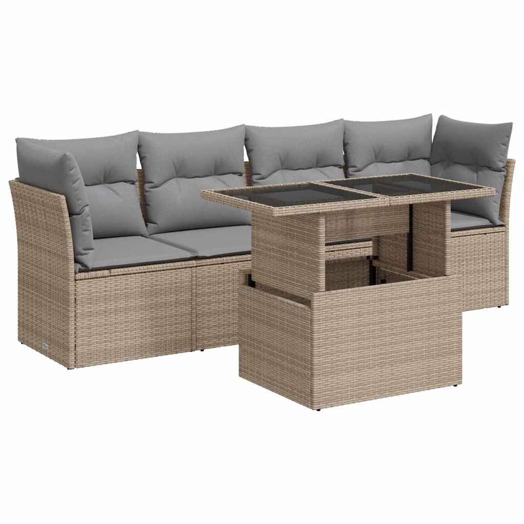 vidaXL Set Divano da Giardino 5 pz con Cuscini Beige in Polyrattan